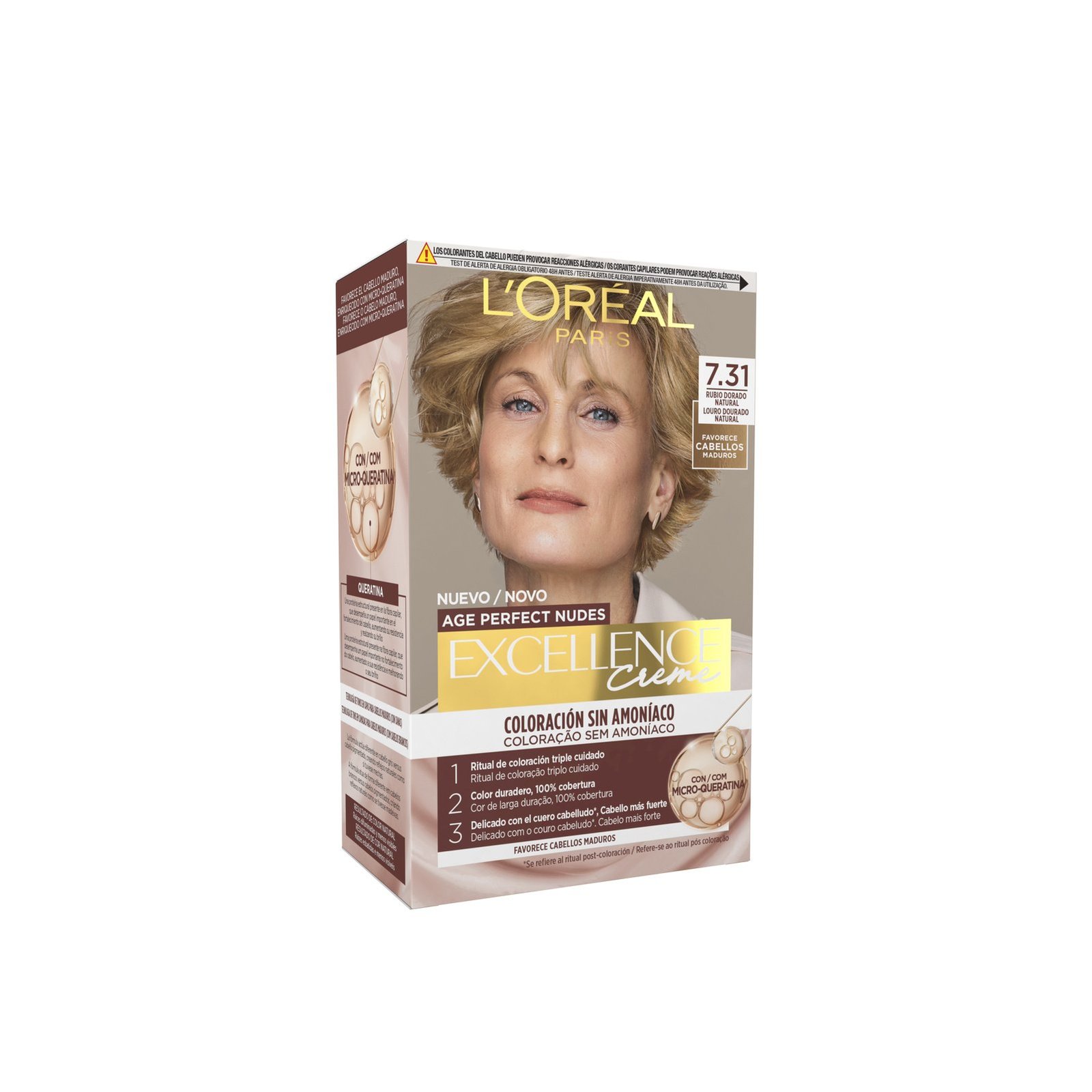 L'Oréal Paris Excellence Creme Age Perfect Nudes Hair Dye 7.31 Natural Caramel Blonde