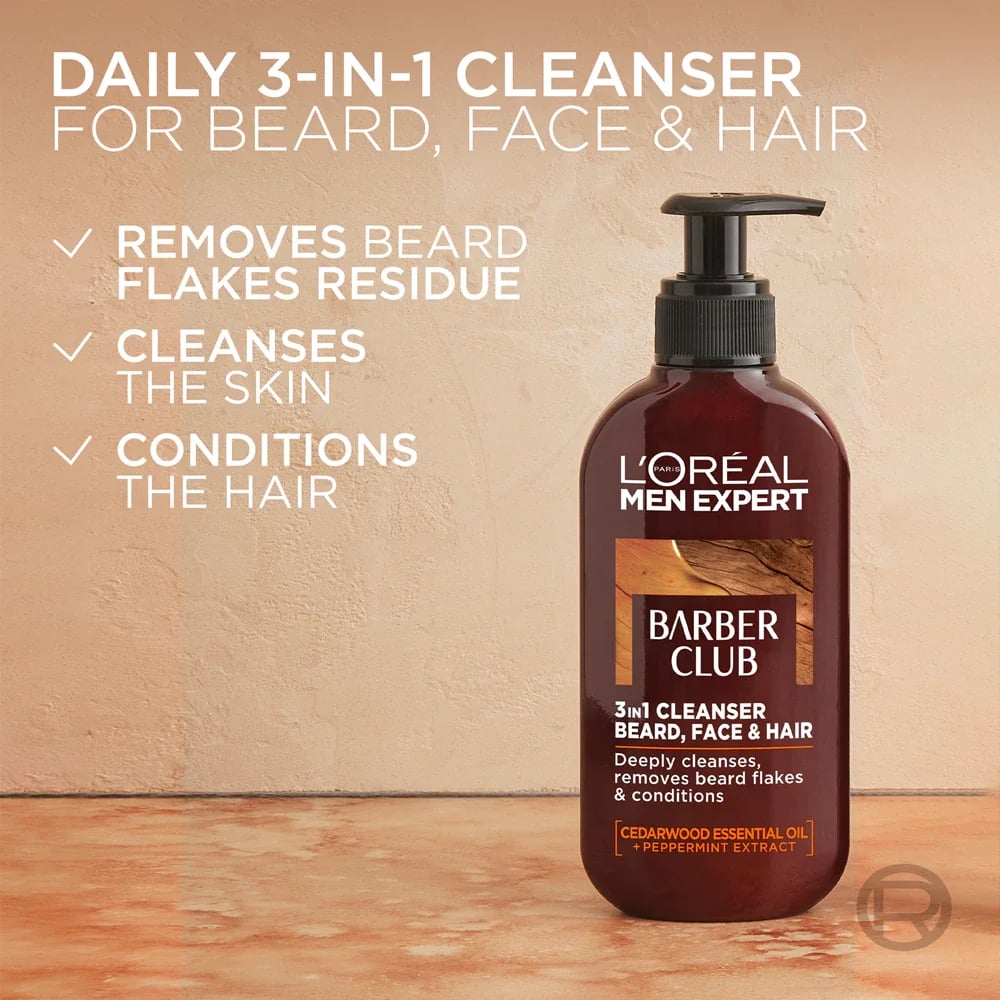L'Oréal Paris Men Expert Barber Club Limpiador para Barba, Rostro y Cabello 200ml