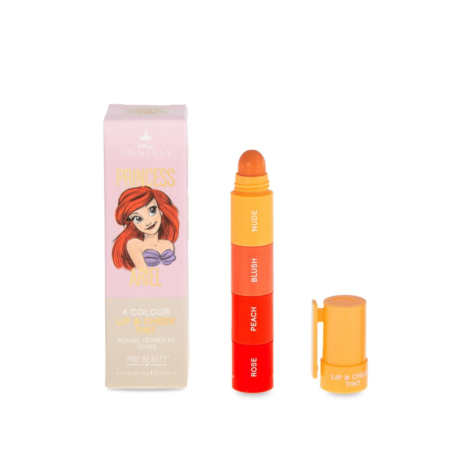 Mad Beauty Disney Princesses Ariel Tint para Lábios e Bochechas 4x1,2g