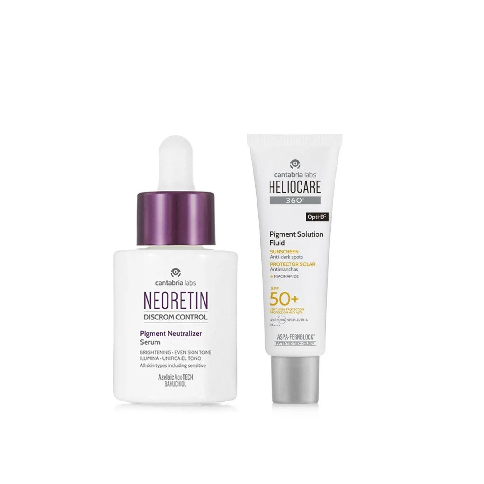 Neoretin Discrom Control Pigment Neutralizer Serum 30ml + Heliocare 360 Pigment Solution Fluid LSF50+ Dunkle Flecken 50ml