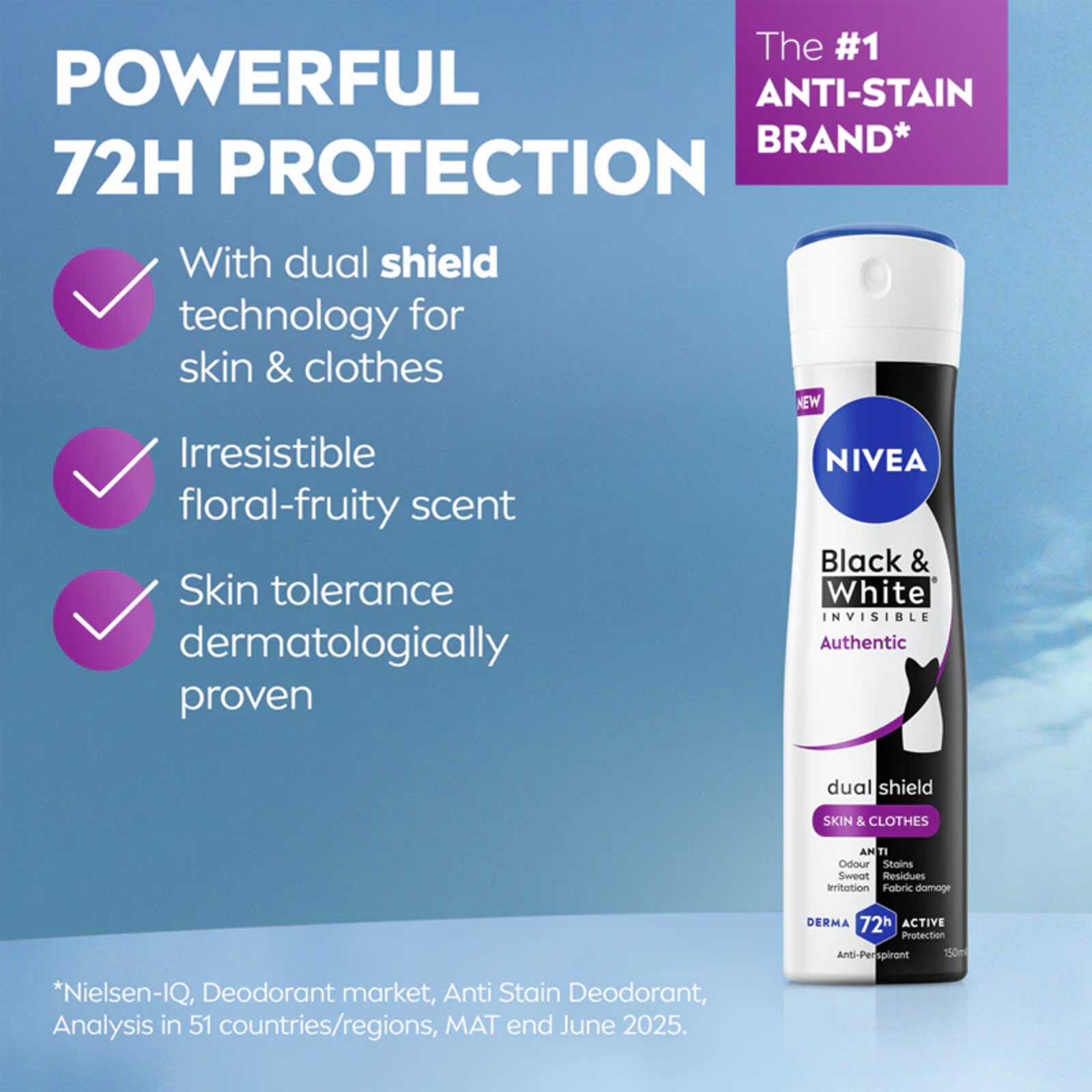 Nivea Black & White Invisible Authentic Anti-Perspirant Spray 150ml
