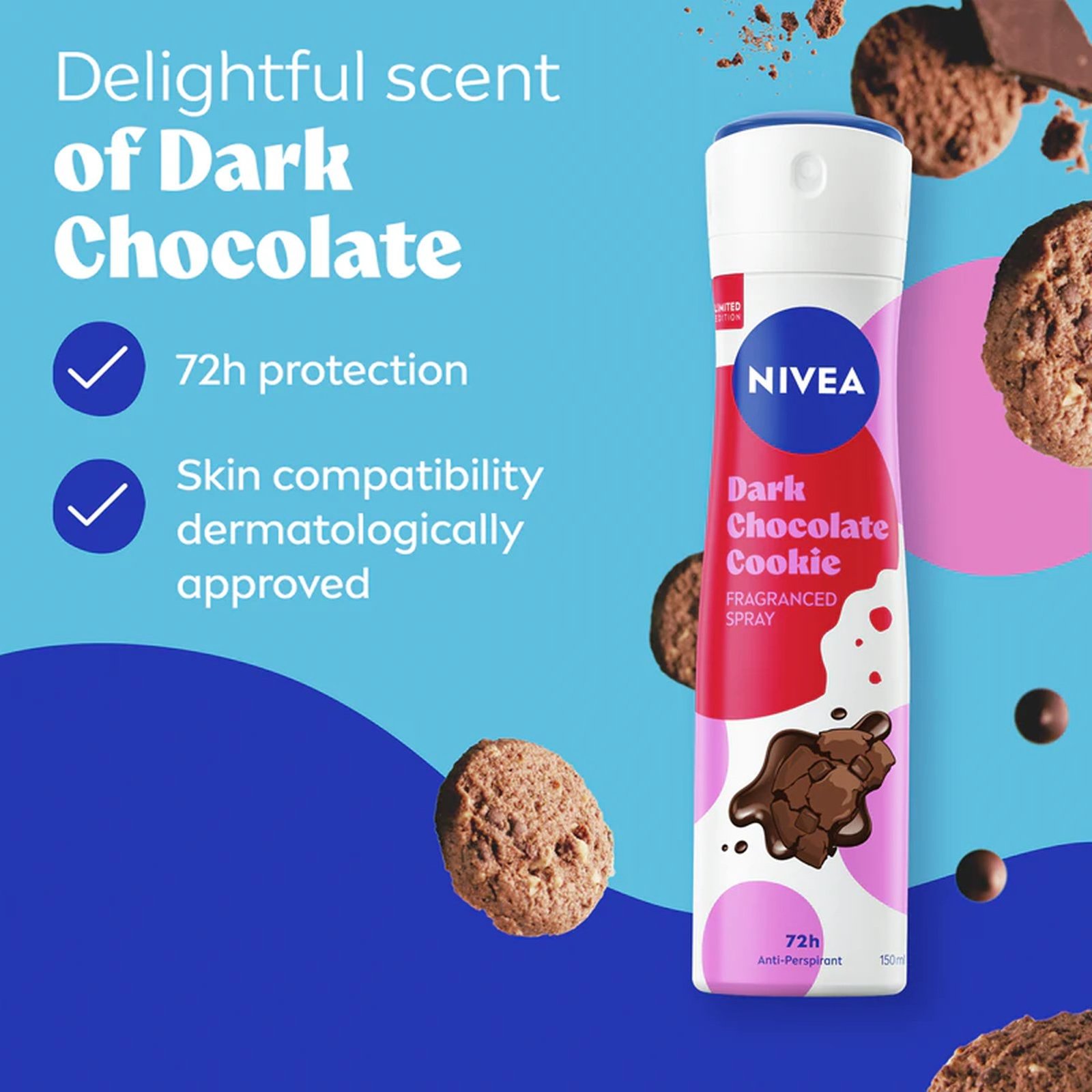 Nivea Dark Chocolate Cookie 72h Anti-Perspirant Fragranced Spray 150ml