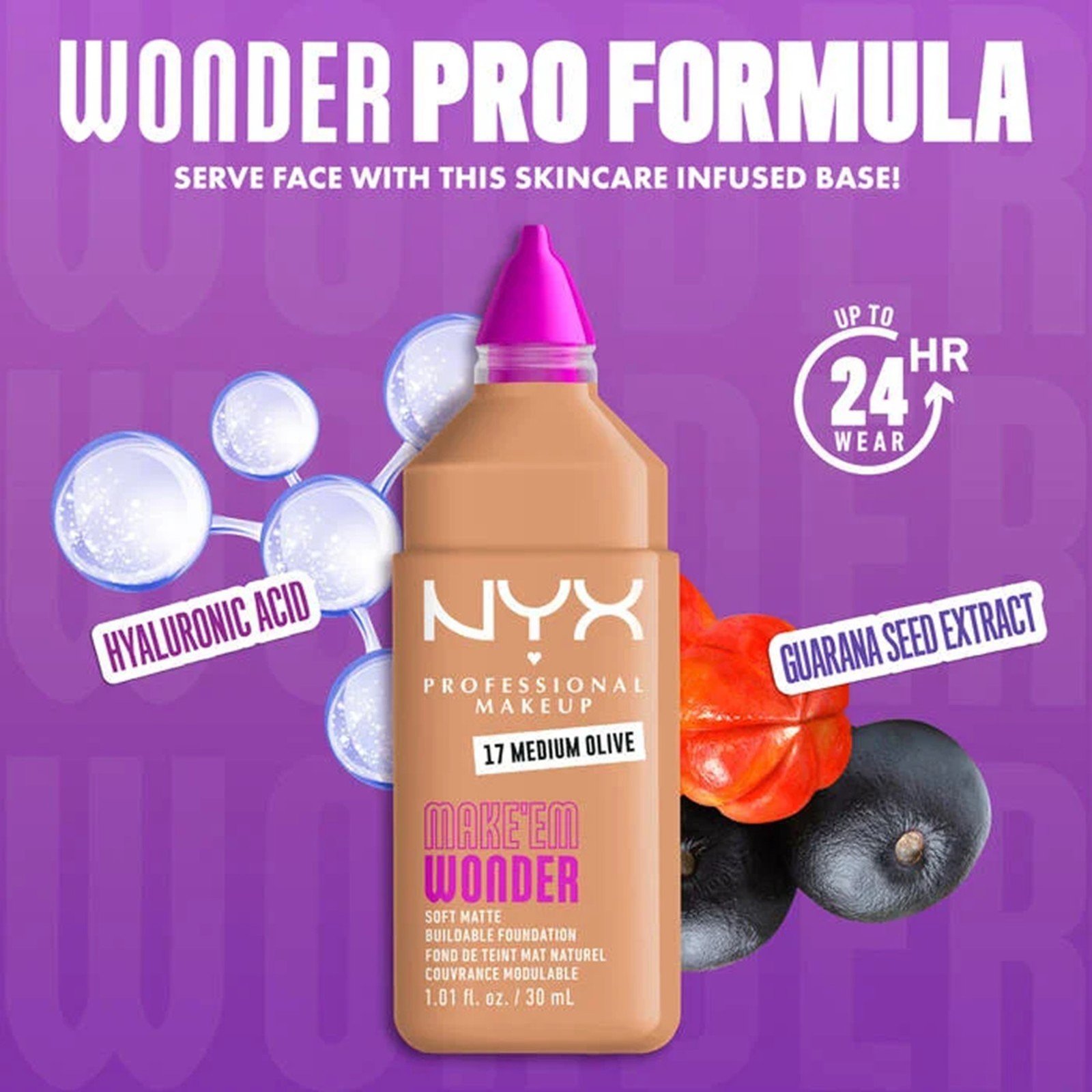 NYX Pro Makeup Make'em Wonder كريم أساس مطفي ناعم قابل للتراكم 17 Medium Olive 30ml