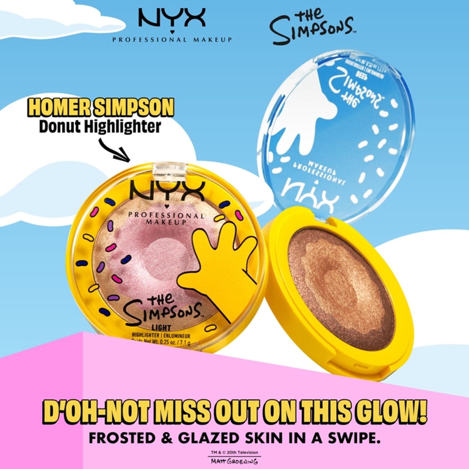 NYX Pro Makeup The Simpsons Homer Simpson هايلايتر بشكل الدونات 01 Light Don't Mind If I Do 7.1g