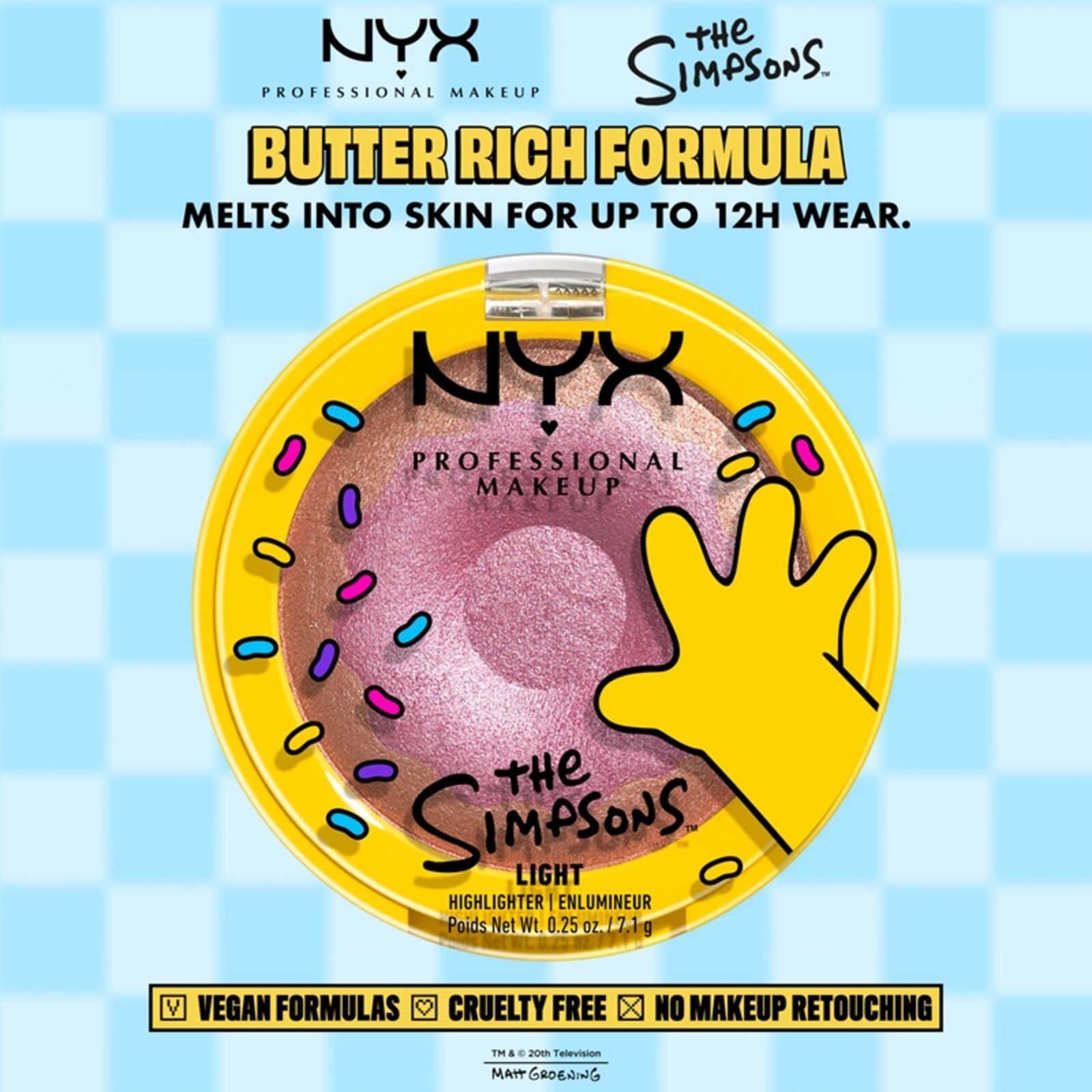 NYX Pro Makeup The Simpsons Homer Simpson هايلايتر بشكل الدونات 01 Light Don't Mind If I Do 7.1g