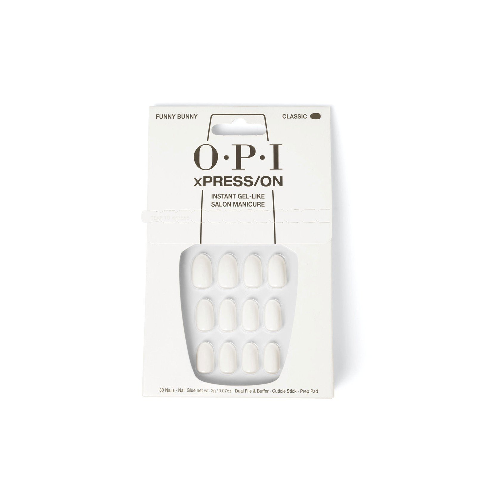 OPI xPress/On أظافر لاصقة فورية بلمسة جيلية بدرجات أيقونية Classic Short Funny Bunny x30