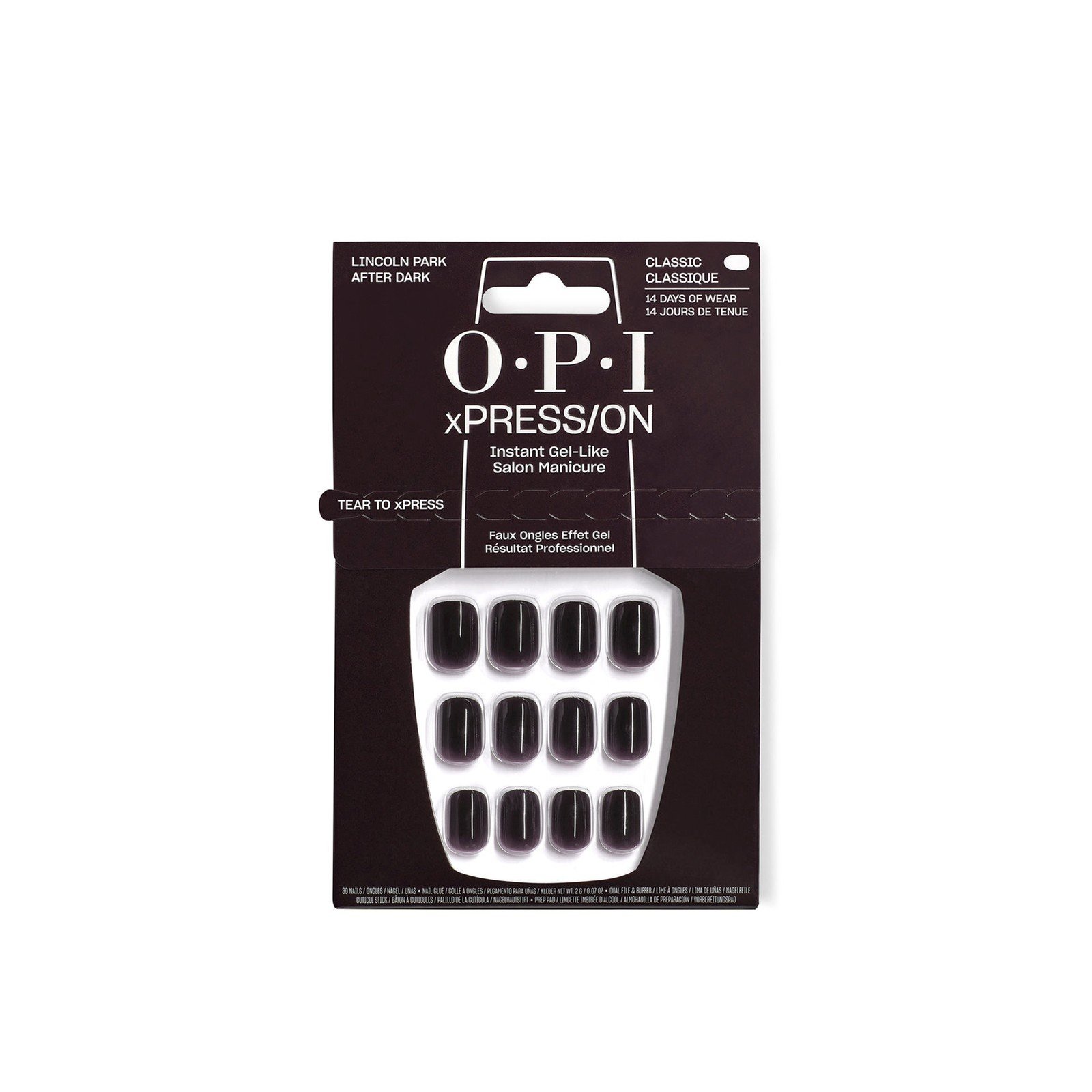 OPI xPress/On Iconic Shades أظافر لاصقة فورية بمظهر الجل إكسترا-شورت كلاسيك Lincoln Park After Dark x30