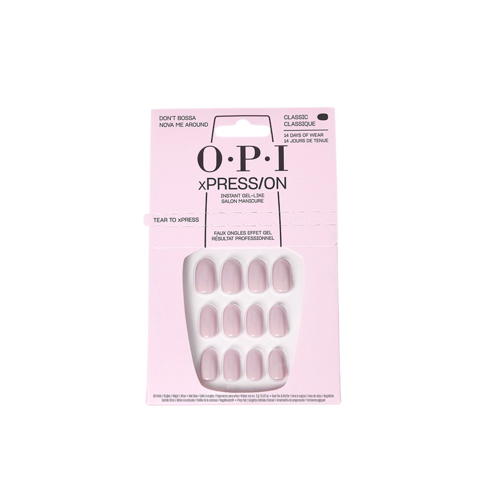 OPI xPress/On أظافر لاصقة فورية شبيهة بالجل بألوان أيقونية قصيرة Don’t Bossa Nova Me Around x30