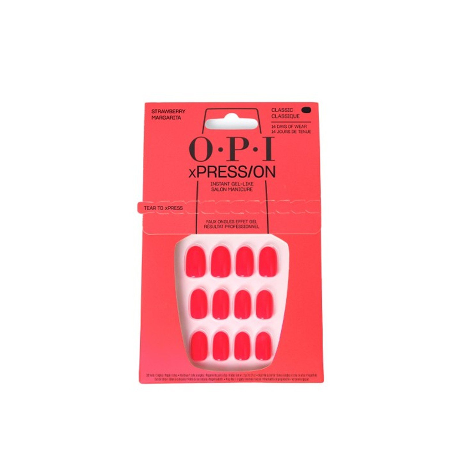 OPI xPress/On أظافر لاصقة فورية بمظهر الجل بألوان أيقونية قصيرة Strawberry Margarita ×30