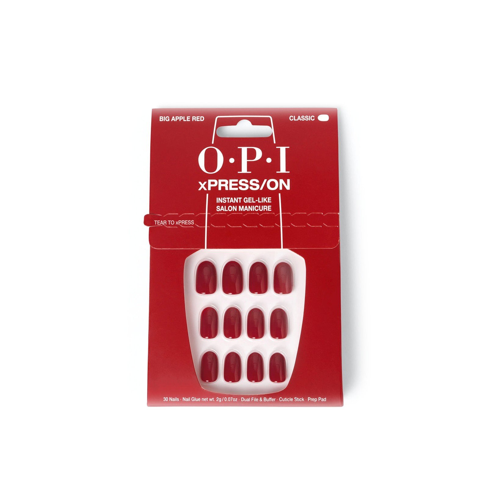 OPI xPress/On Iconic Shades Instant Gel-Like Press-On Nails Short Big Apple Red x30