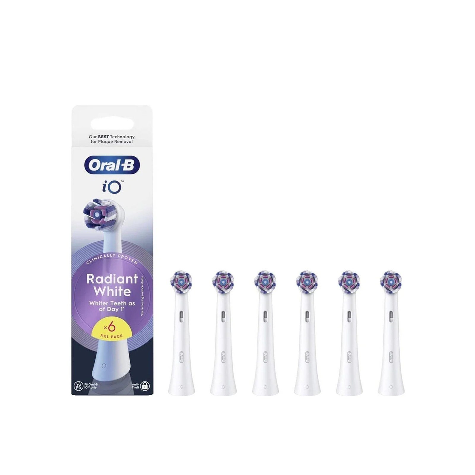 Oral-B iO Radiant White Replacement Head Electric Toothbrush White x6