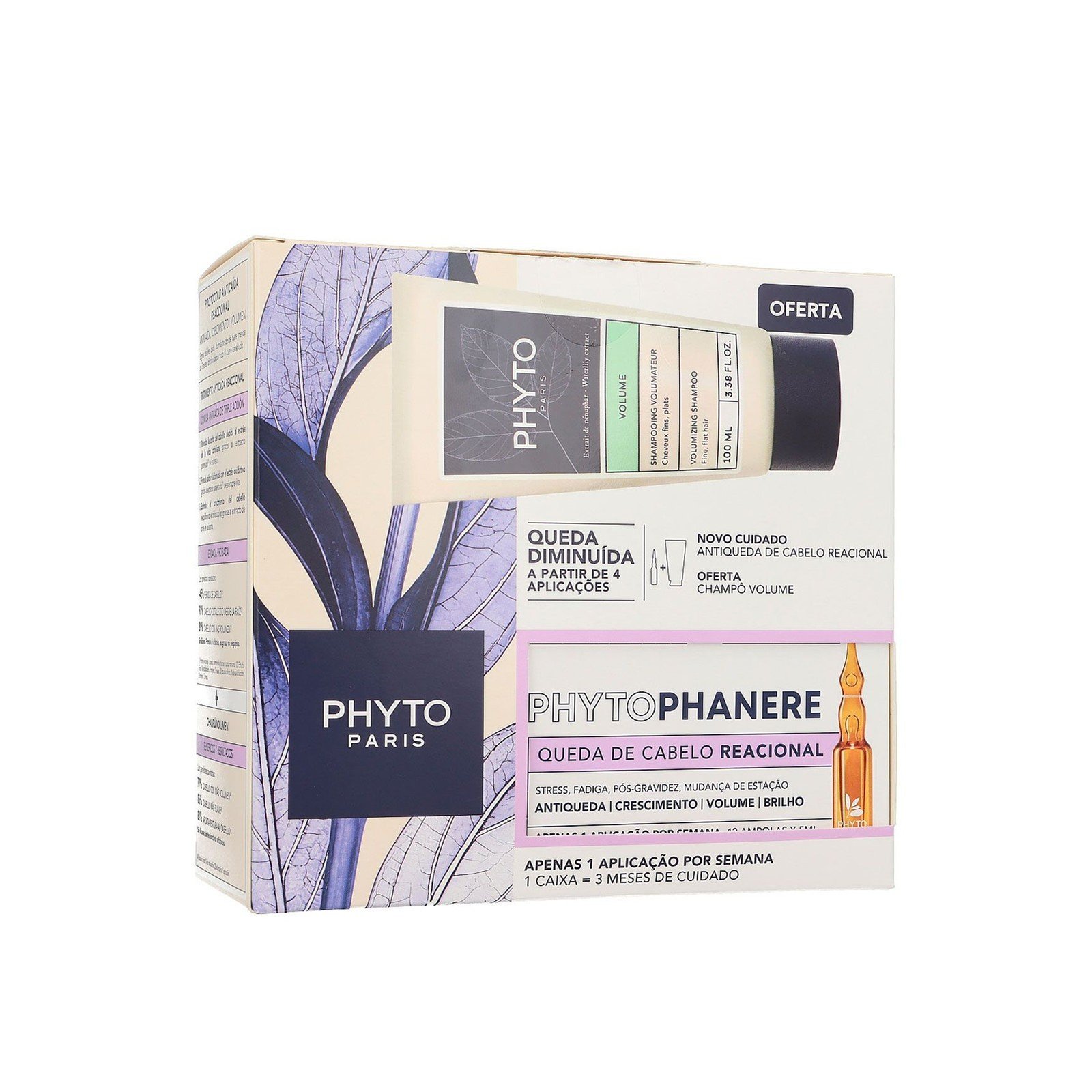 Phytophanère Tratamiento Anticaída del Cabello Reactiva 12x5ml + Phyto Volume Champú Voluminizador 100ml