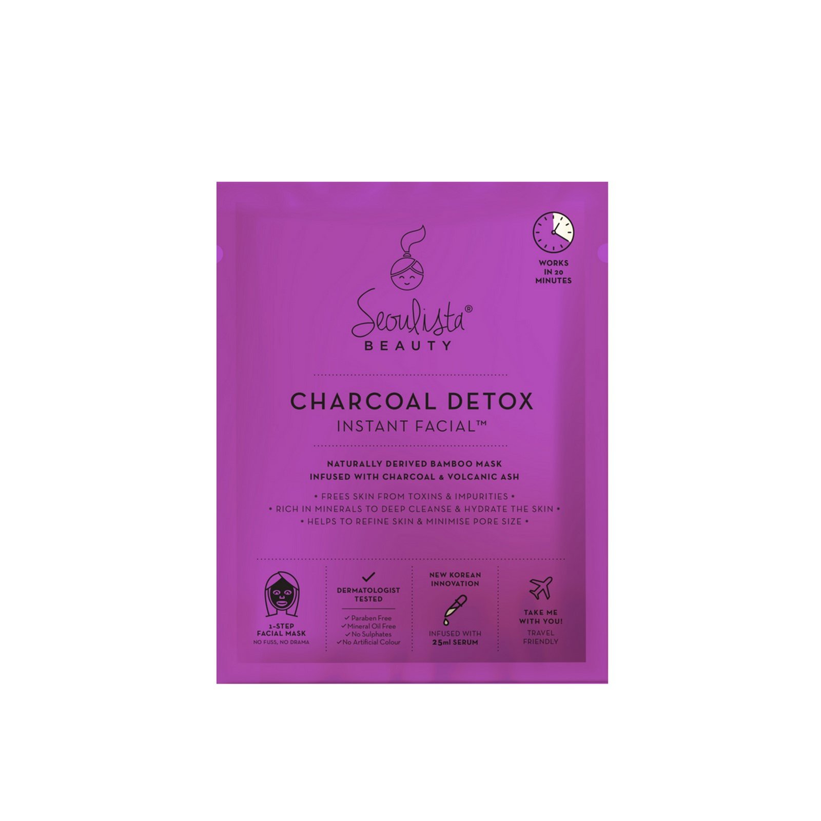 Seoulista Beauty Masque Visage en Tissu Instantané Détox au Charbon 25ml