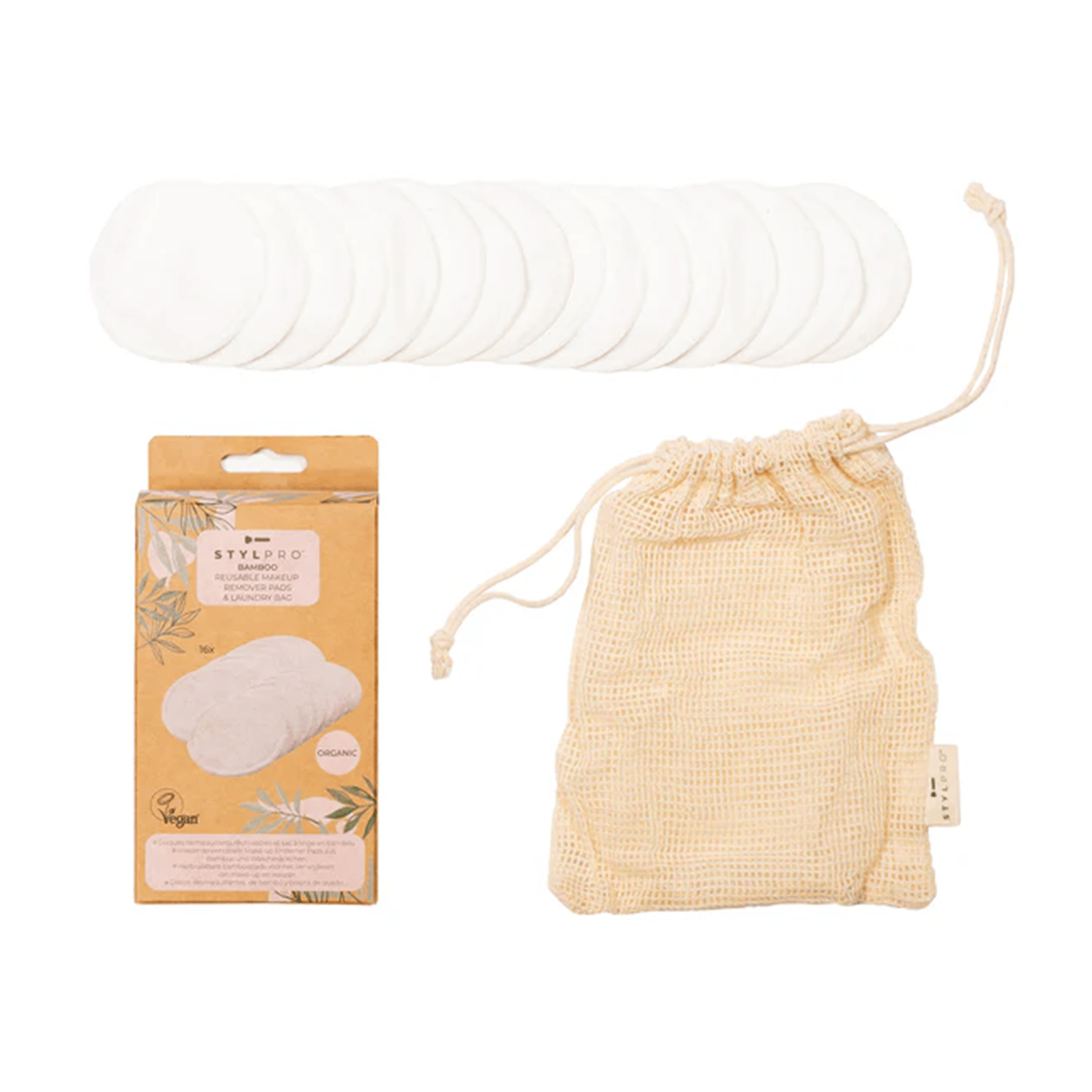 STYLPRO Bamboo Reusable مزيل مكياج بادات & Laundry Bag x16