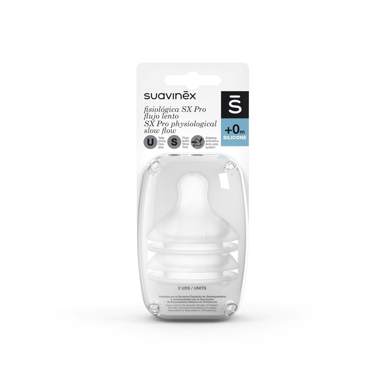 Suavinex Tetina de Silicona Fisiológica Flujo Lento SX Pro +0m x2
