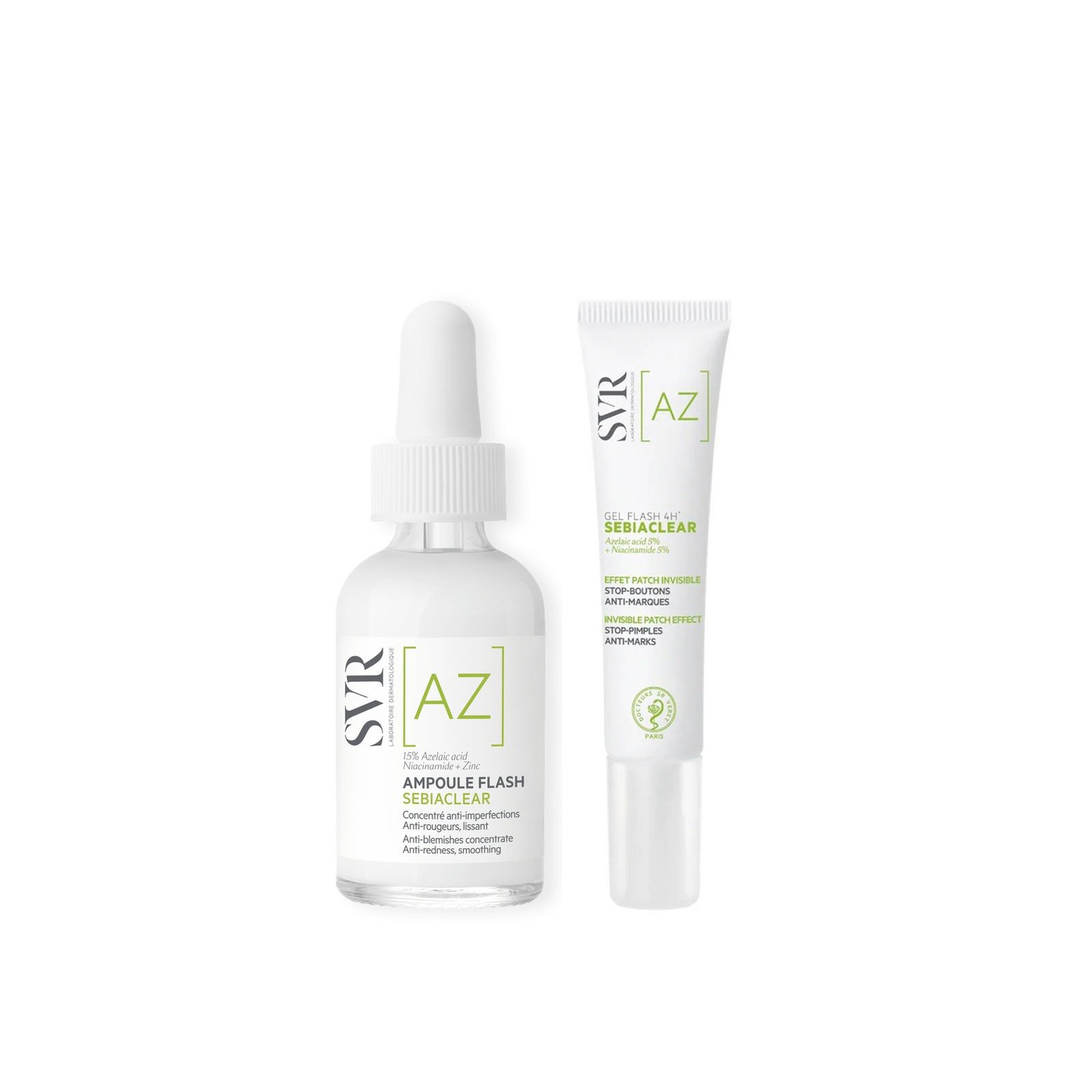 SVR Ampoule Flash [AZ] Sebiaclear Anti-Blemishes Concentrate Azelaic Acid 30ml + [AZ] Sebiaclear Gel Flash 4h Stop-Pimples 15ml