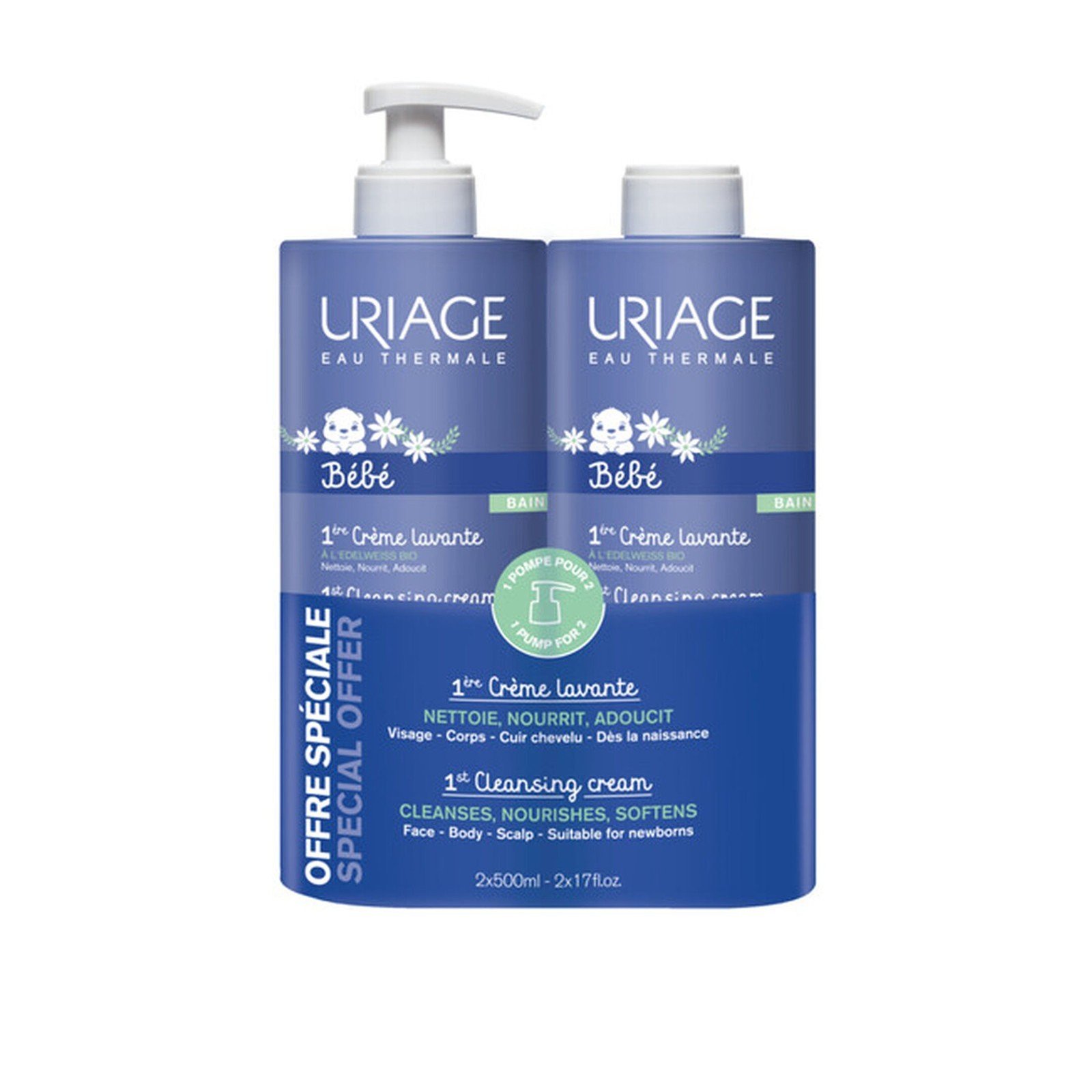 Uriage أطفال 1st كريم تنظيف 500ml x2