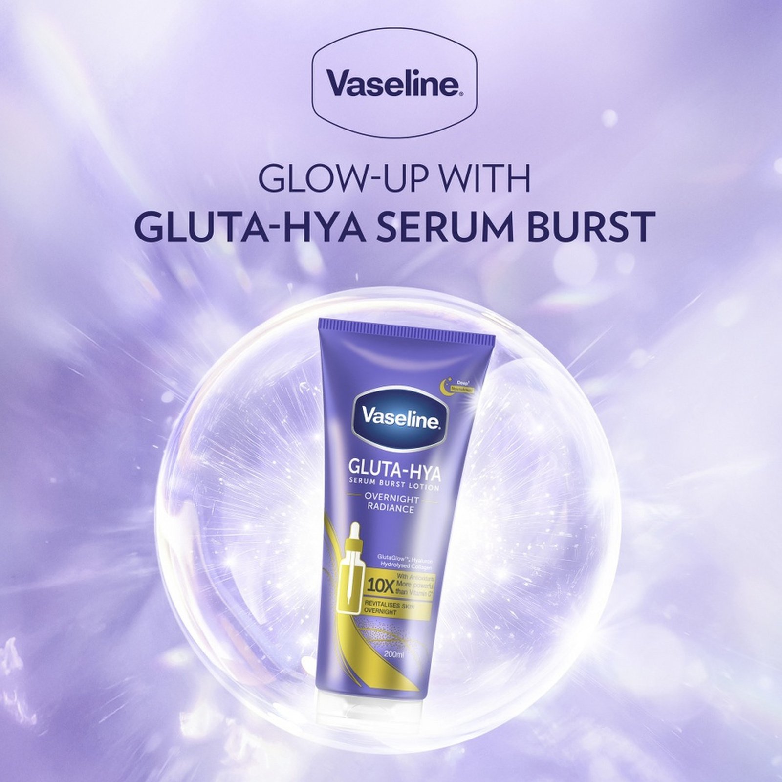 Vaseline Gluta-Hya Overnight Radiance Serum Burst Lotion 200ml