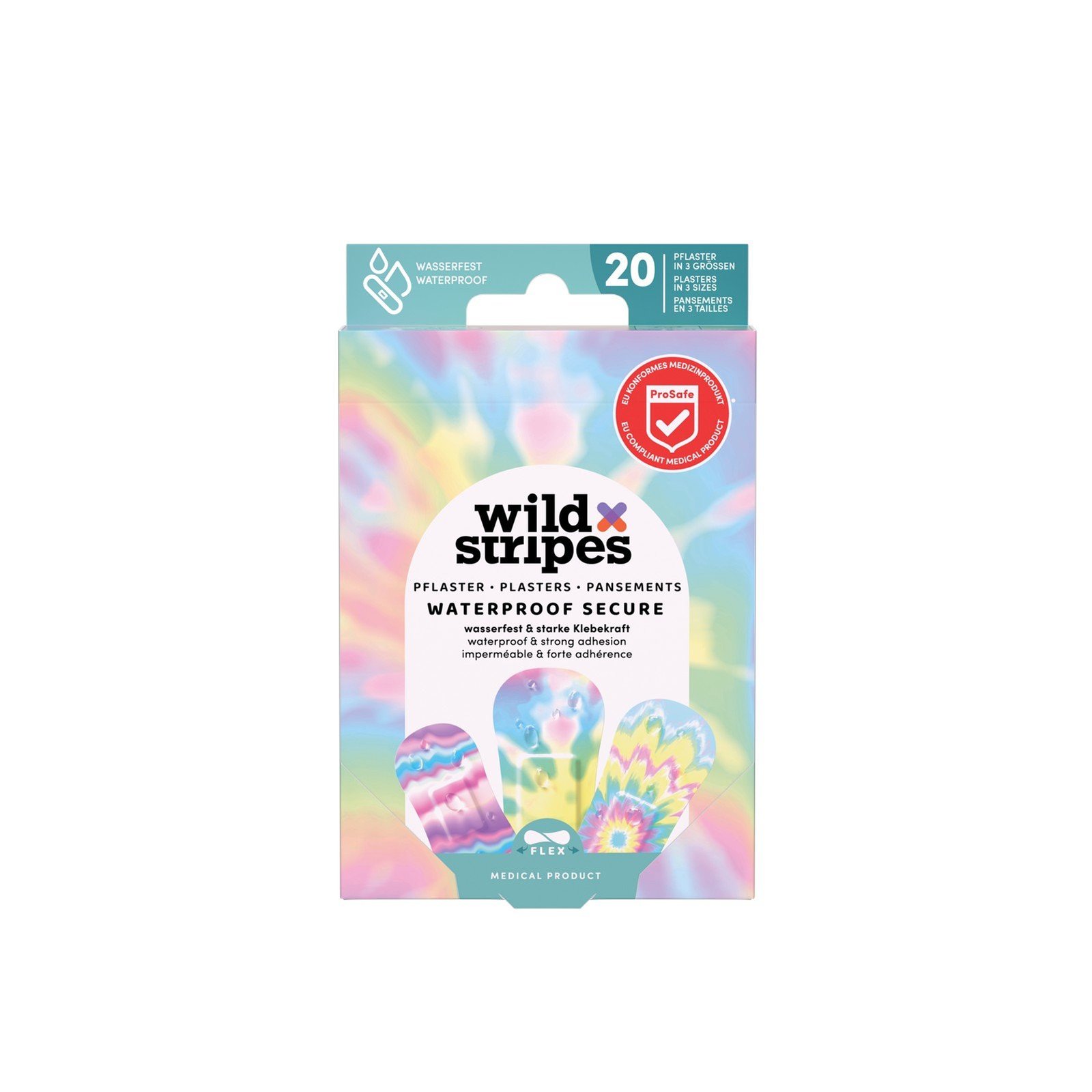 Wild Stripes ضمادات مقاومة للماء آمنة قوس قزح x20