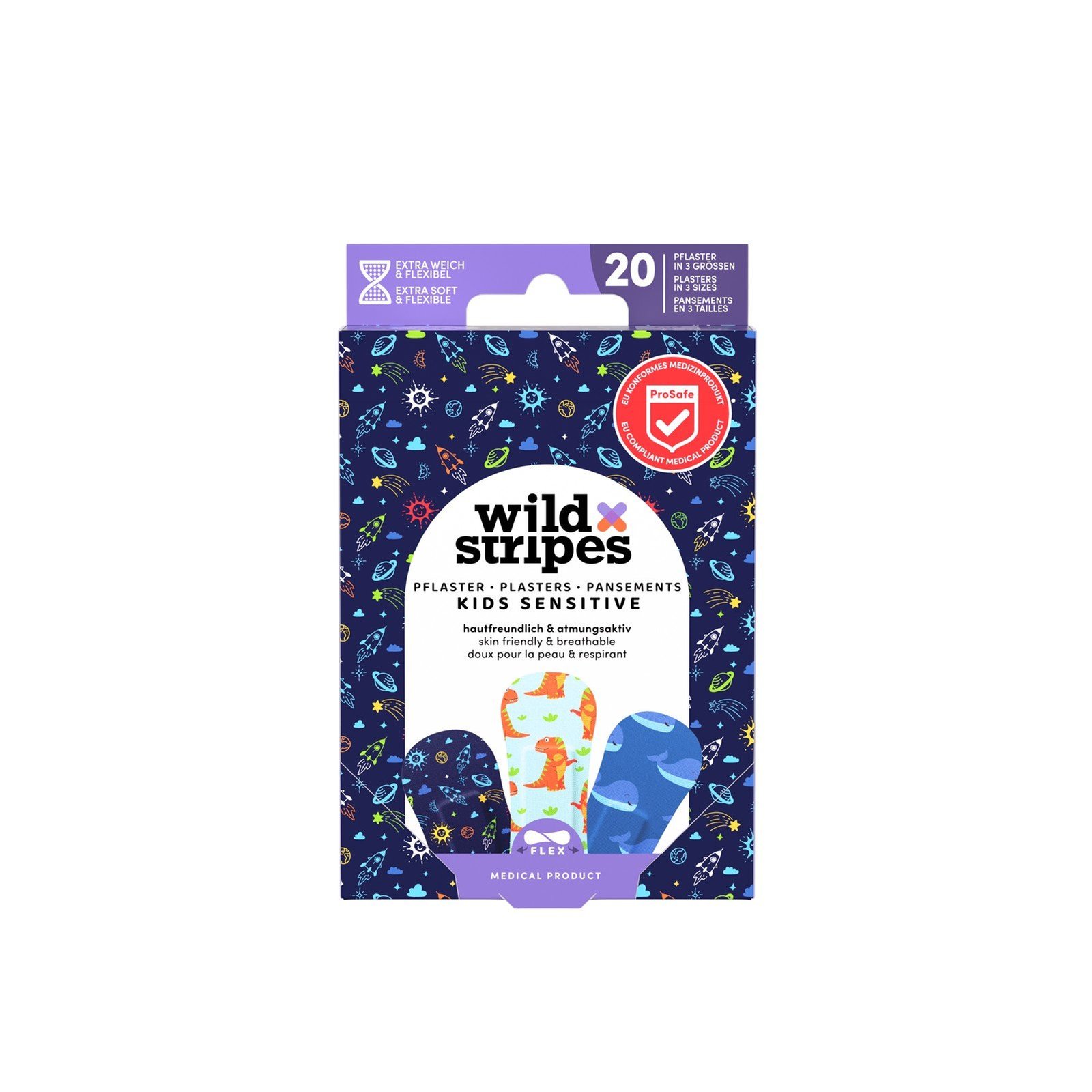 Wild Stripes أطفال Sensitive لاصقات Space x20
