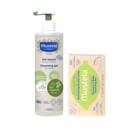 Mustela BIO عضوي جل تنظيف خالي من العطر 400ml + شامبو & جسم قطعة تنظيف 75g