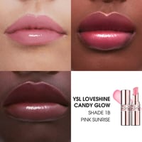 Yves Saint Laurent Loveshine Candy Glow بلسم شفاه ملون للعناية بلمعة شفافة 1B Pink Sunrise 3.1g